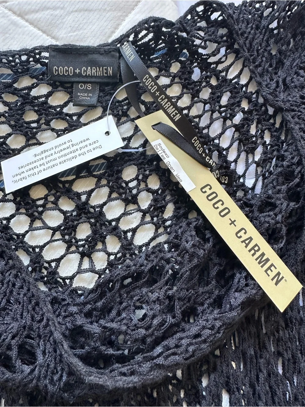 Coco + Carmen Black Open-Knit Scoop Neck Sweater